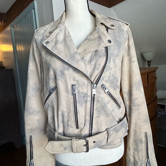 All Saints Balfern biker jacket, unusual “tie dye” suede, sz 10 - Picture 2 of 12